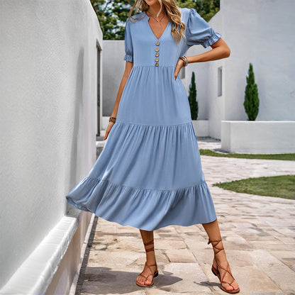 Damen Maxikleid mit Knopfverschluss und schwingendem Rock Norvielle