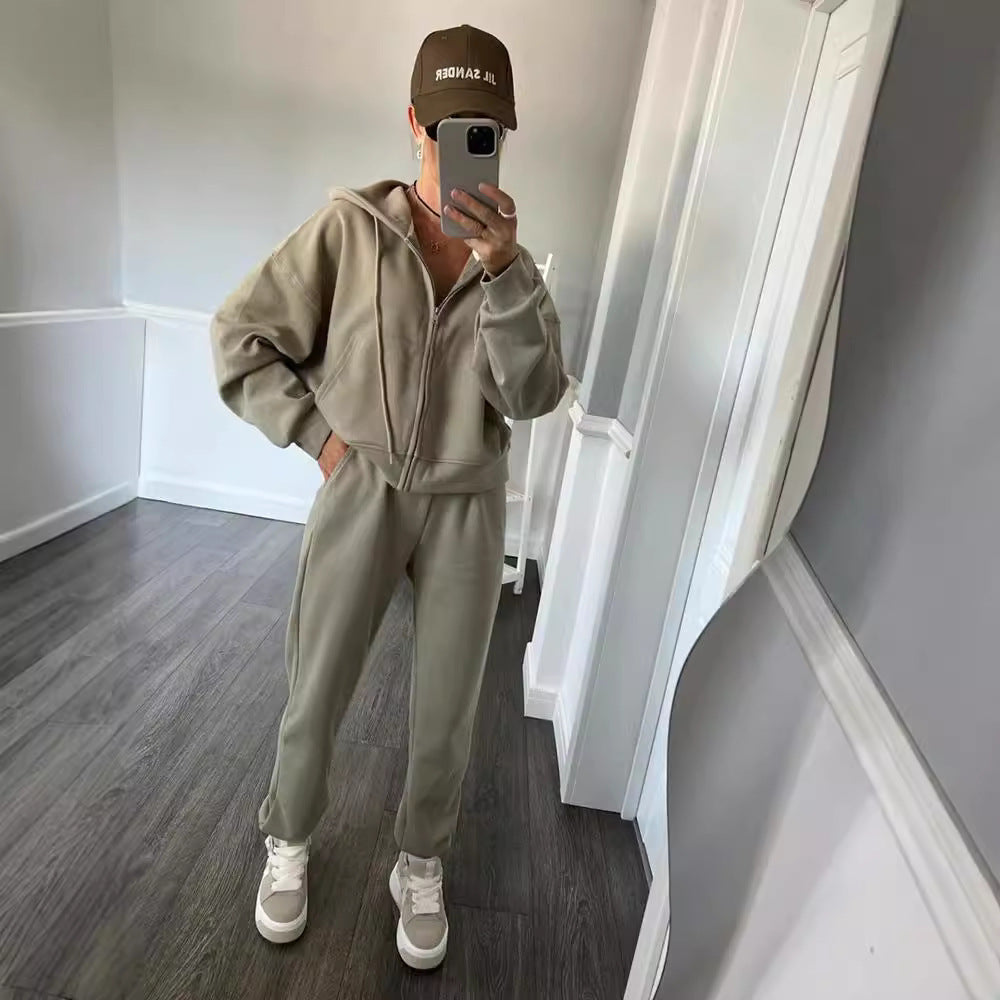 Damen Fleece-Jogginganzug Reißverschluss Kapuze Schwarz Norvielle - Norvielle