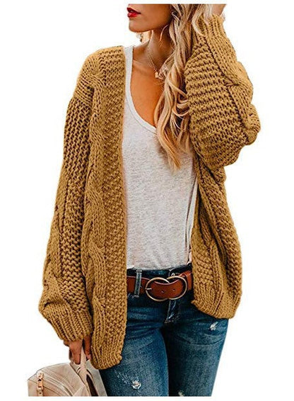Damen Cardigan Grobstrick Zopfmuster Weit Norvielle