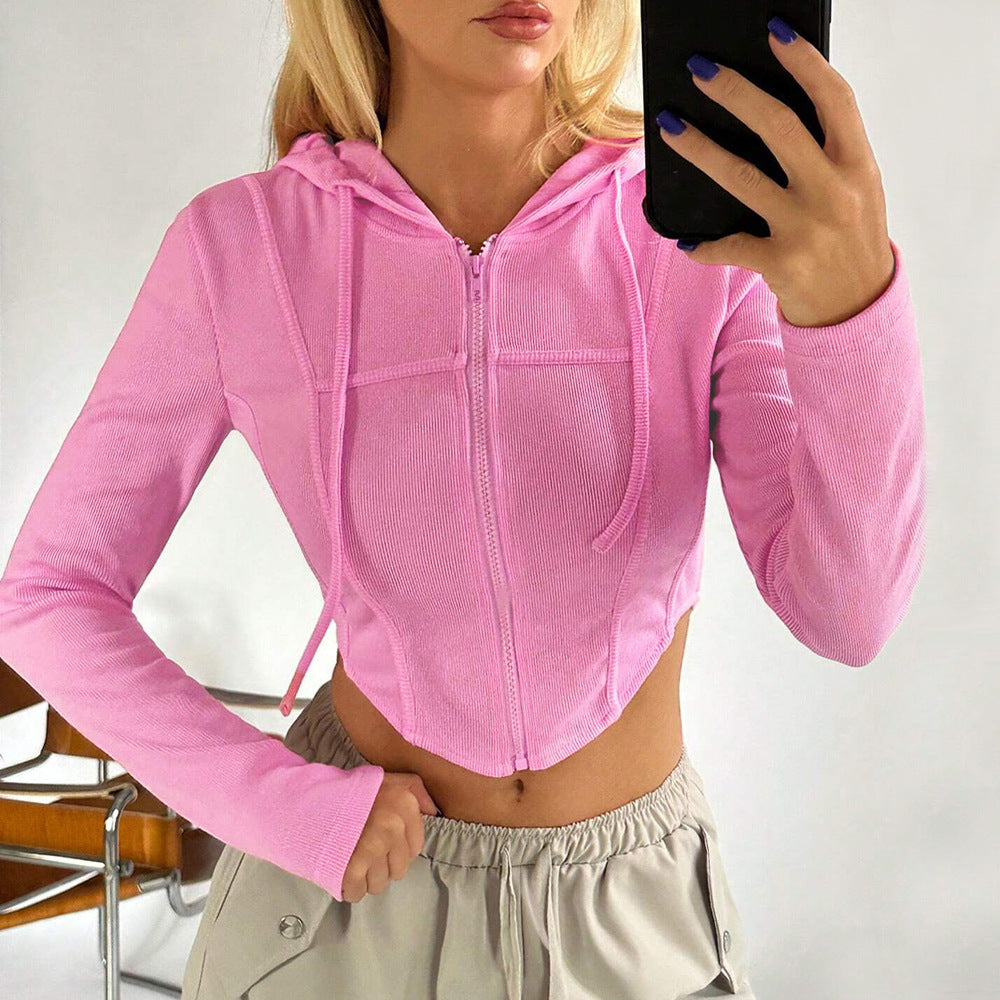 Damen Cropped Hoodie Langärmlig Figurbetonend Norvielle - Norvielle