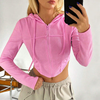 Damen Cropped Hoodie Langärmlig Figurbetonend Norvielle - Norvielle