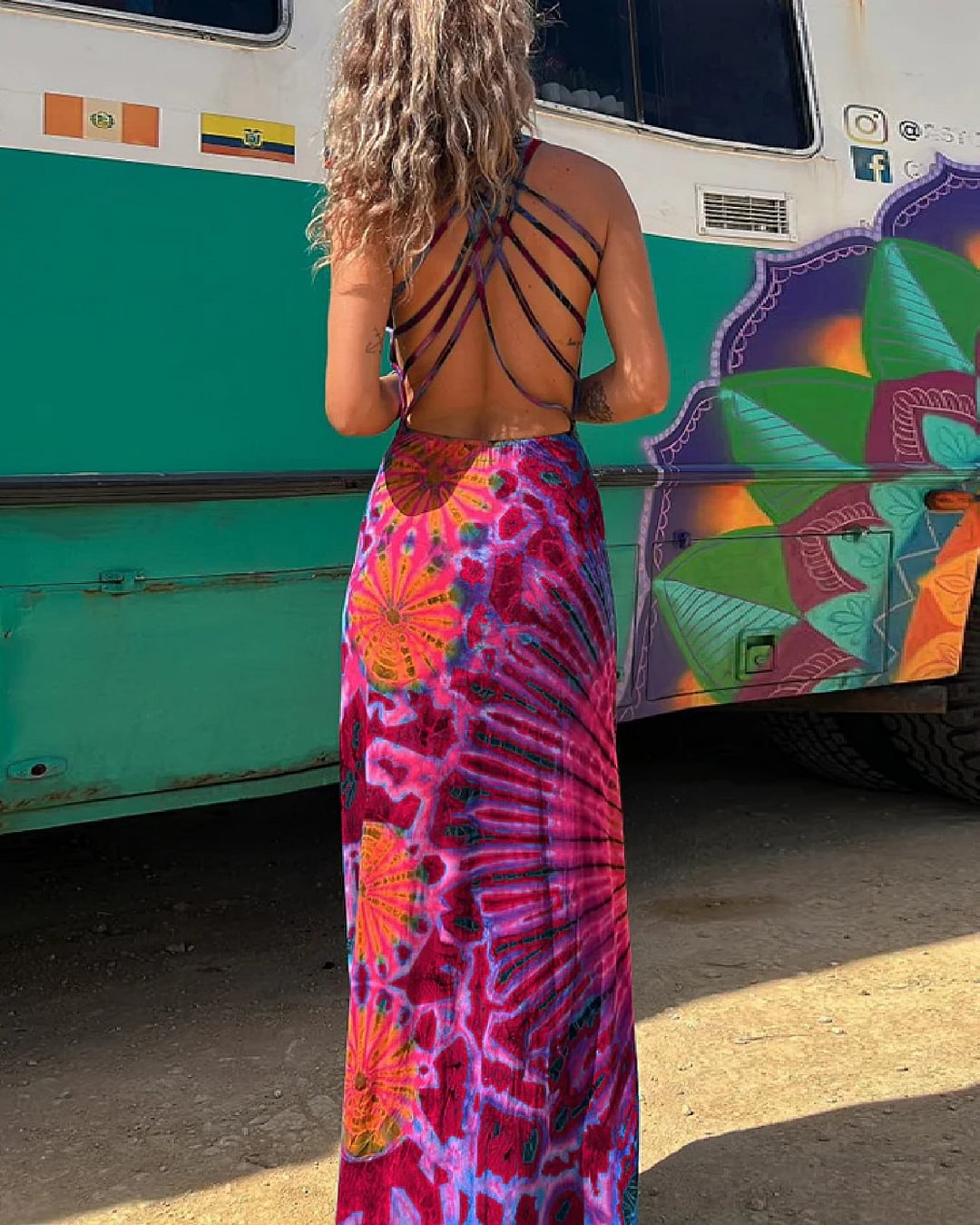 Norvielle Damen Maxikleid Spitze Tie-Dye-Print - Norvielle