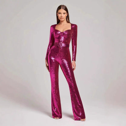 Damen Einteiler Outfit Glitzernd Tailliert Schwarz - Norvielle