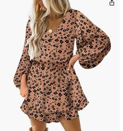 Damen Kleid Kurzarm mit Puffärmeln Norvielle