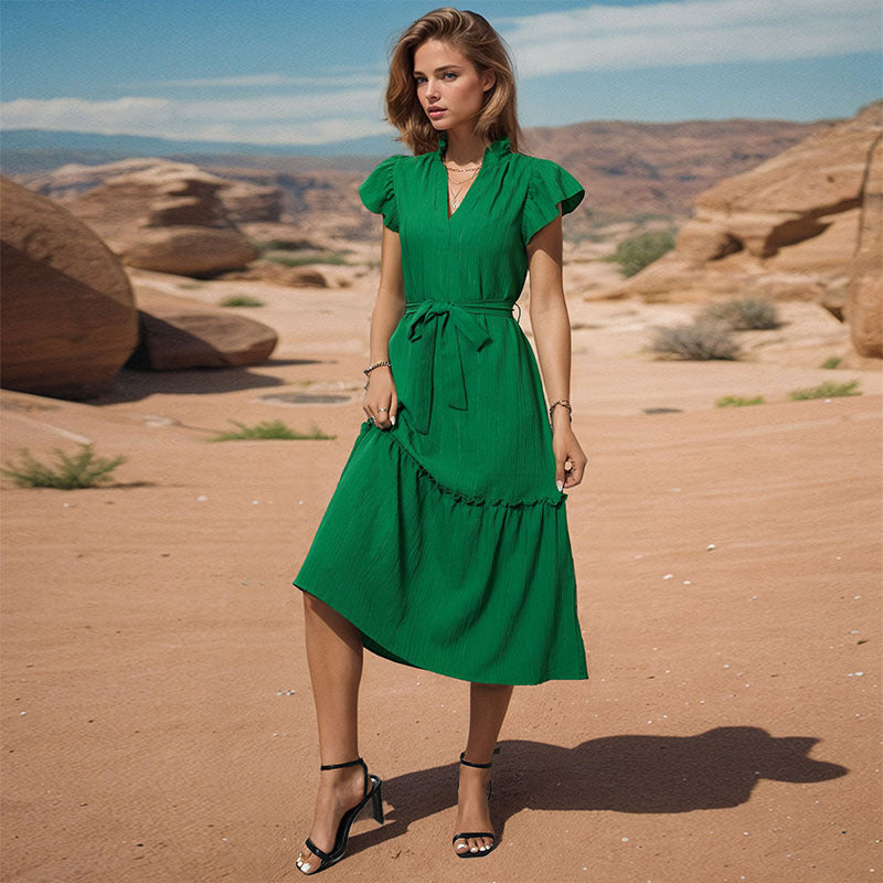 Damen Midi-Kleid Rüschendetails Elastischer Taillenzug Norvielle