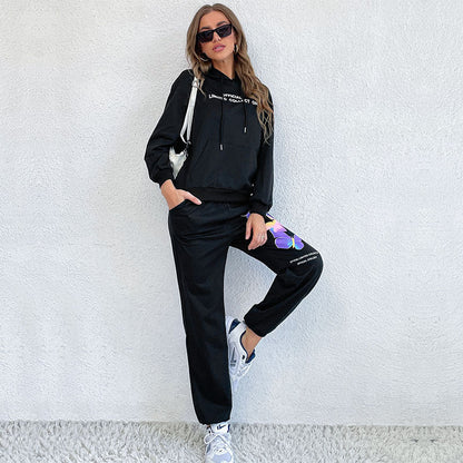 Damen Hoodiekombination Bunt Schmetterlings-Design Sportlich Lässig