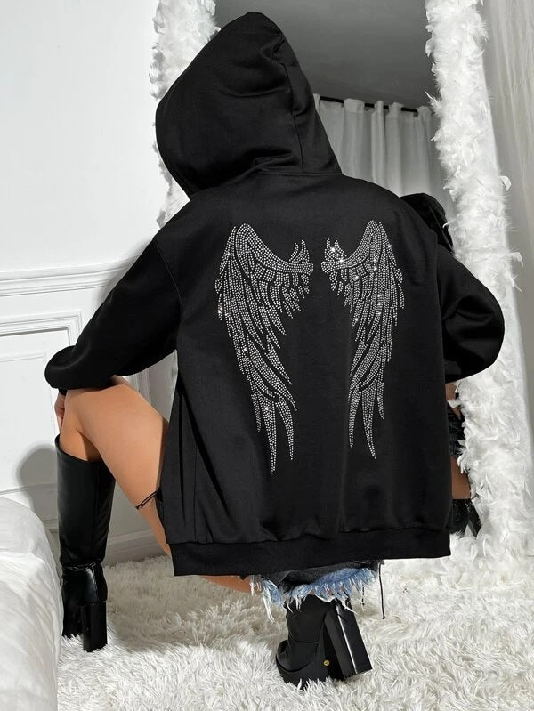 Damen Hoodie Flügel-Design Glitzernd Norvielle - Norvielle