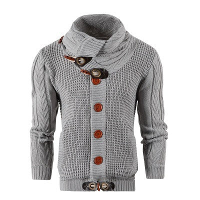Herren Strickcardigan Schalkragen Große Holzknöpfe Beige - Norvielle
