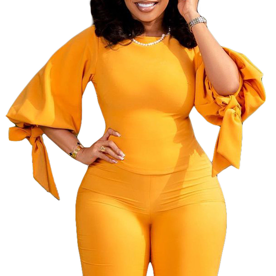 Damen Bluse mit Taillenband Puffärmel Norvielle