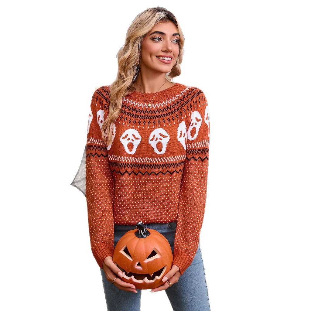 Damen Strickpullover Gemustert Halloween-Motiv Norvielle
