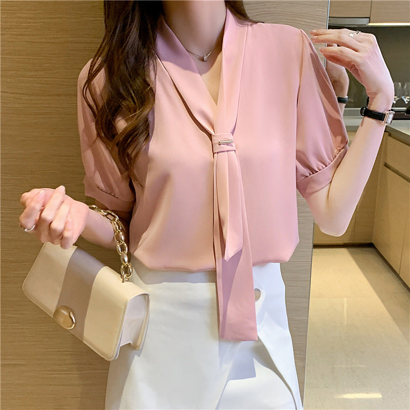 Damen Bluse mit Schleife Puffärmel Norvielle