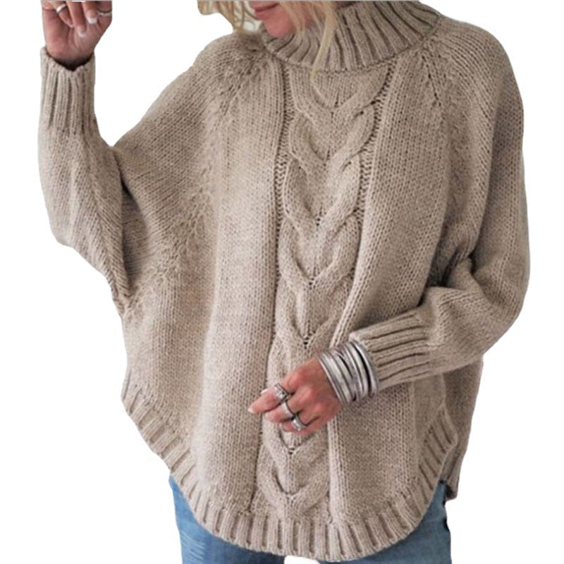 Damen Grobstrickpullover Rollkragen Zopfmuster Beige