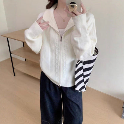 Damen Strickjacke Zippkragen Hochwertig Grün