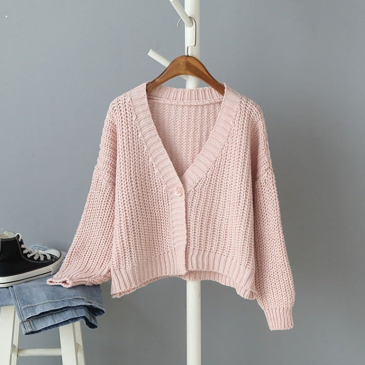 Damen Grobstrick-Cardigan Locker Passform V-Ausschnitt Beige