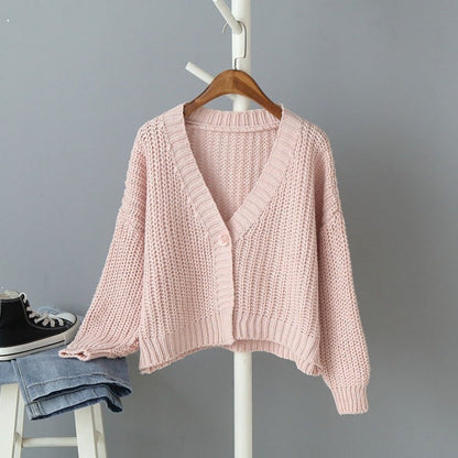 Damen Grobstrick-Cardigan Locker Passform V-Ausschnitt Beige