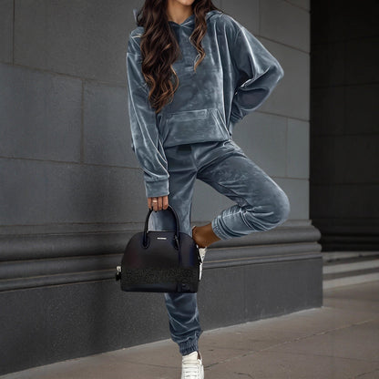 Damen Sportliches Fleece-Set mit Hoodie und elastischem Bund