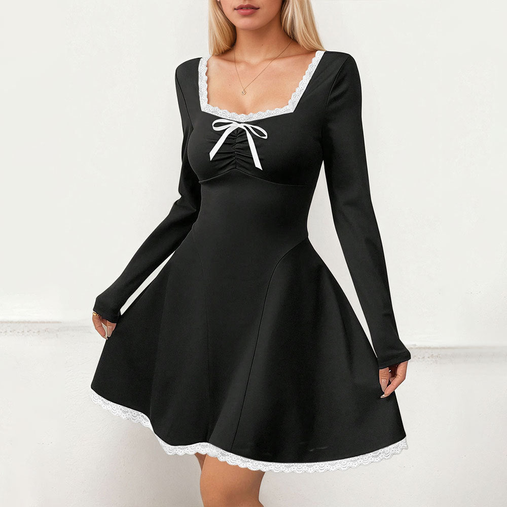 Damen Minikleid Spitze Elegante Schnürung