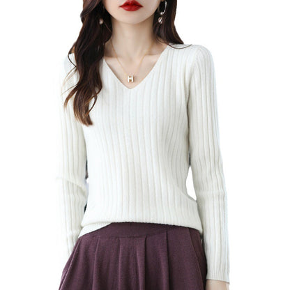 Damen Strickpullover V-Ausschnitt Feinripp