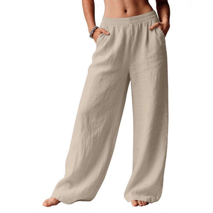 Damen Leinenhose Weit Bequem Elastischer Bund Norvielle