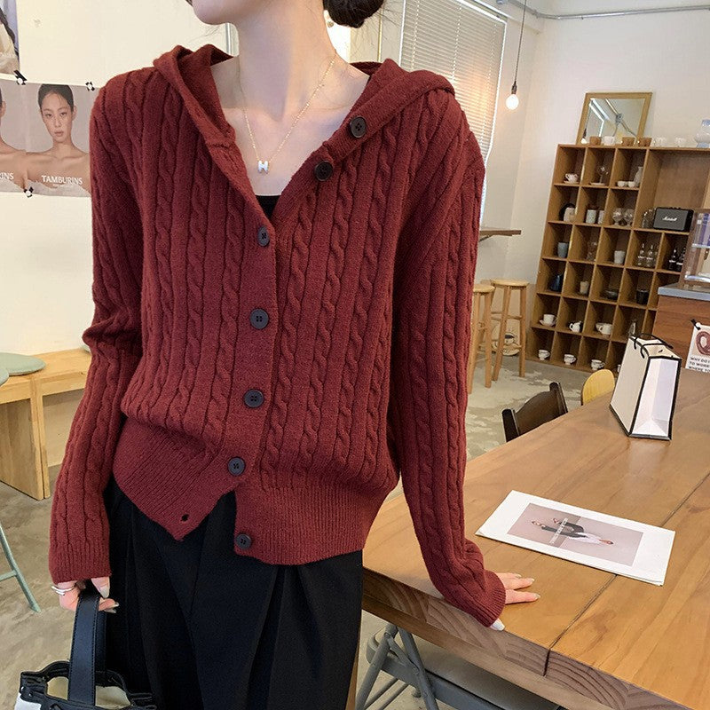 Damen Strickjacke Kapuze Knopf-Detail Norvielle