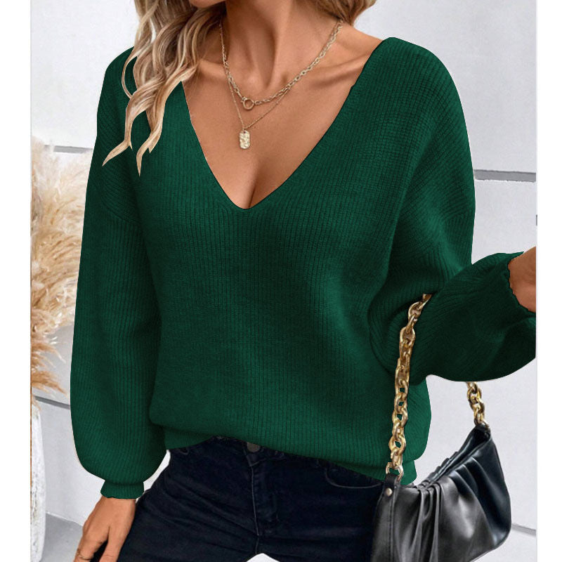 Damen Strickpullover V-Ausschnitt Dekoratives Schleifendetail