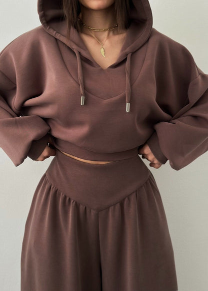 Damen Sport-Loungewear-Set Cropped Hoodie Weite Hose