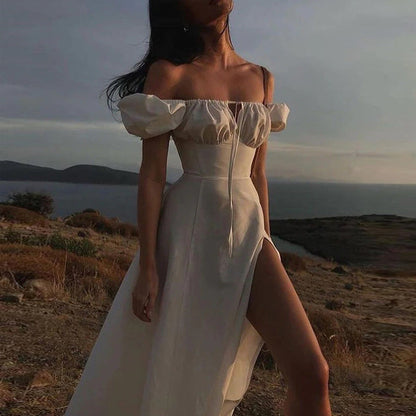 Damen Maxikleid Schulterfrei Puffärmel Norvielle - Norvielle