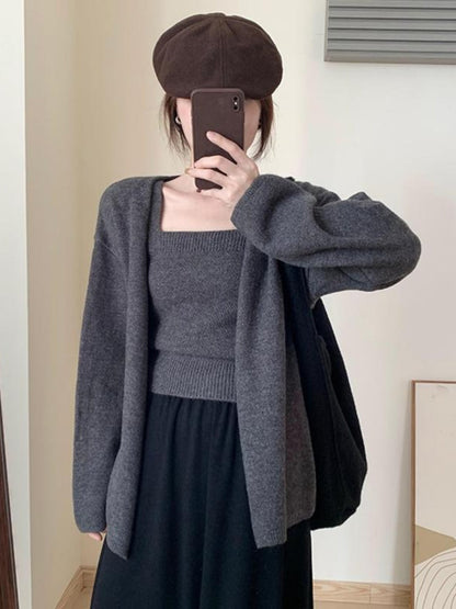 Damen Strickcardigan Offene Ärmel Bequem Grün