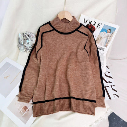 Damen Rollkragenpullover Kontrast-Saum Norvielle