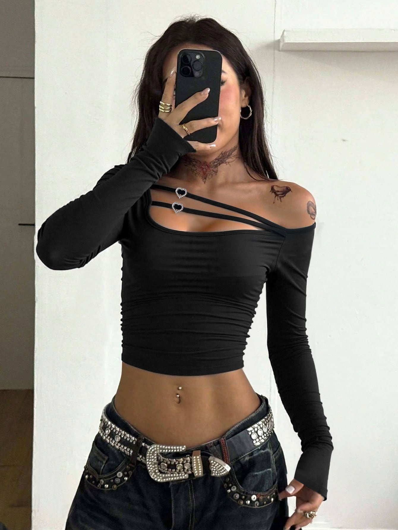 Damen Asymmetrisches mit Trägerdetails Elegantes Oberteil