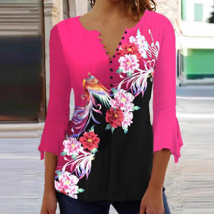Damen Tunika-Bluse Bedruckt Knopfleiste Norvielle