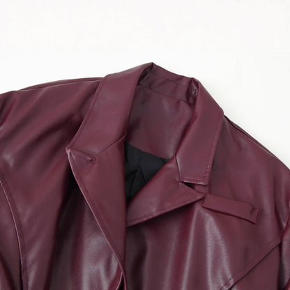 Damen Kunstleder Blazerjacke Tailliert