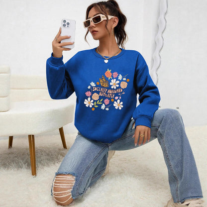 Damen Sweatshirt Floralmuster Baumwolle Weiß