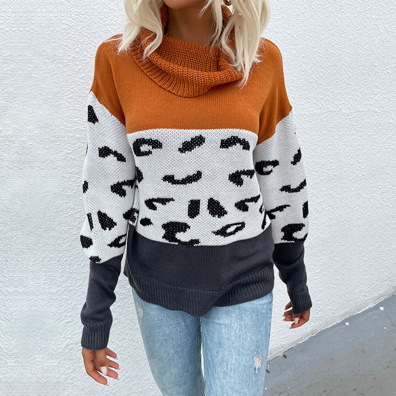 Damen Strickpullover Leopard-Muster Hochkragen Norvielle - Norvielle
