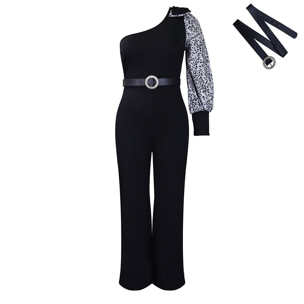 Damen Jumpsuit Asymmetrisch Puffärmel Norvielle