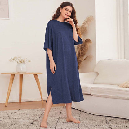 Damen Nachtkleid Lässig mit Schlitzen und Brusttasche Schwarz - Norvielle