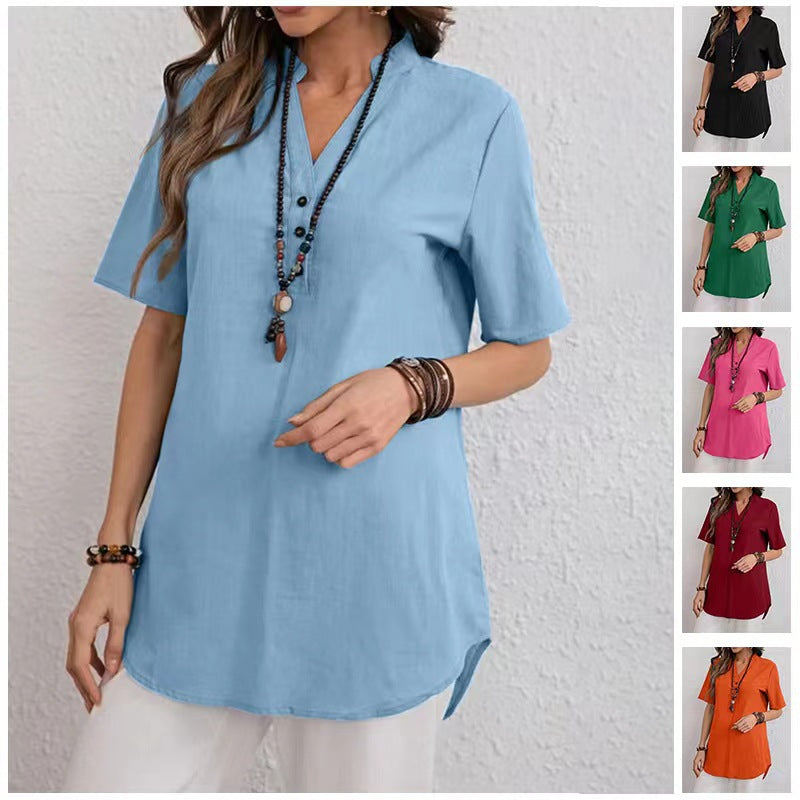 Damen Blusenshirt Kurzärmelig Modern Druckknöpfe Norvielle - Norvielle