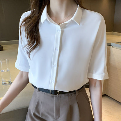 Damen Bluse Kurzarm Eleganter Stehkragen Norvielle