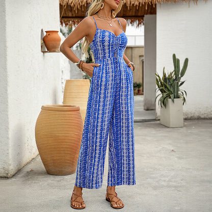 Damen Jumpsuit Spaghettiträger Verspielt Muster Norvielle