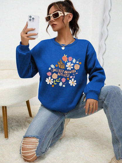 Damen Sweatshirt Floralmuster Baumwolle Weiß