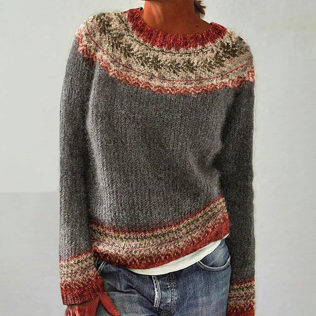 Damen Pullover Grobgestrickt Nordisches Muster Weite Passform - Norvielle