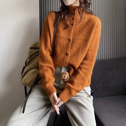 Damen Strickjacke Hochkragen Knopf details Norvielle
