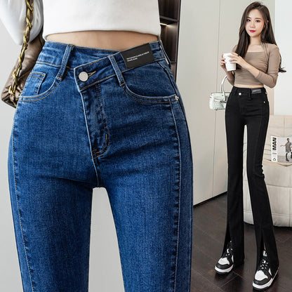Damen Highwaist Flared Jeans mit Schlitzen