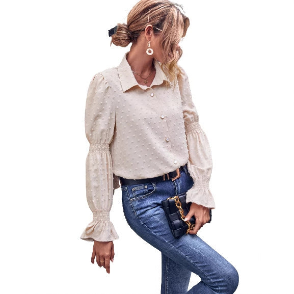 Damen Bluse Puffärmel Struktur Optik