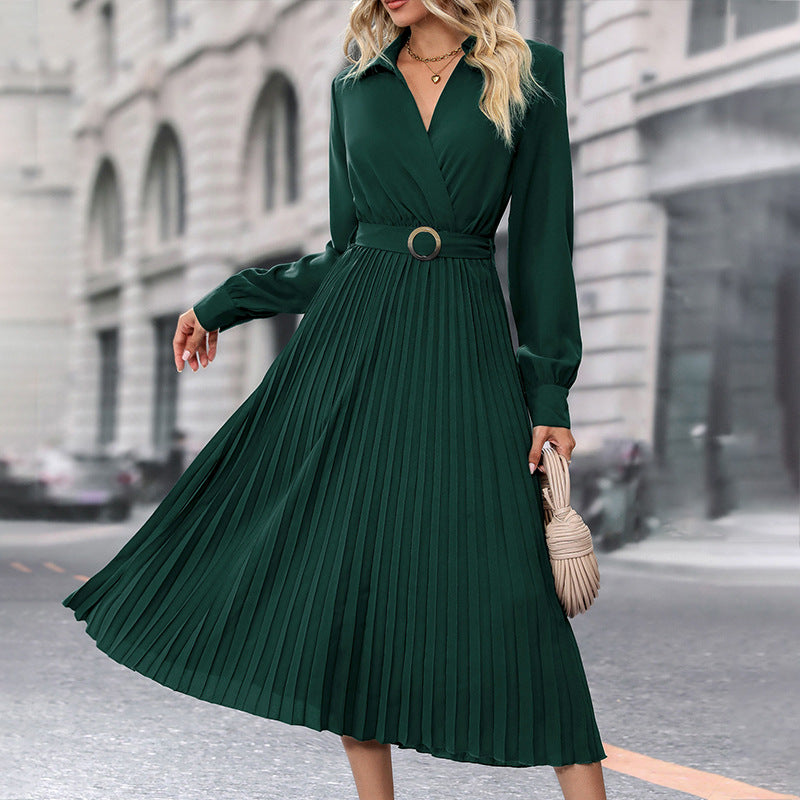 Damen Wickelkleid Plissee-Details Elegantes Norvielle