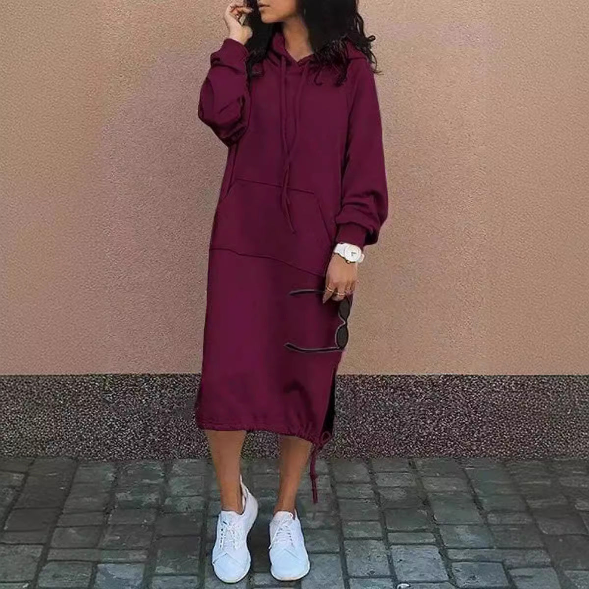 Damen Hoodie-Kleid Eingrifftaschen Regulierbarer Saum Norvielle