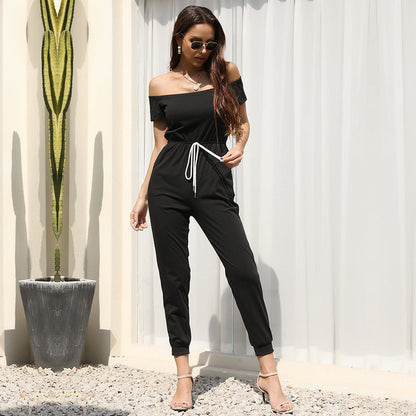 Damen Jumpsuit Schulterfrei Verstellbarer Bund Norvielle