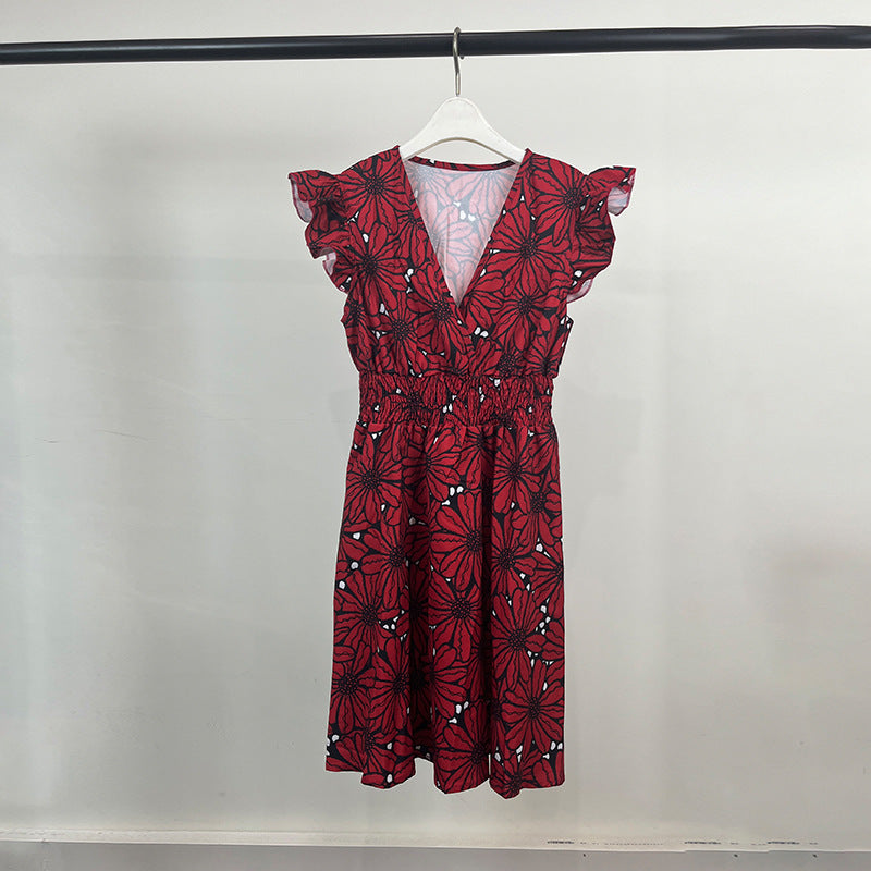 Damen Blumenkleid mit Rüschen und schwingendem Saum