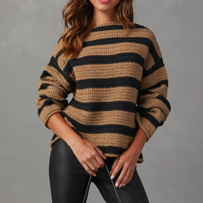 Damen Grobstrickpullover Streifenmuster Norvielle