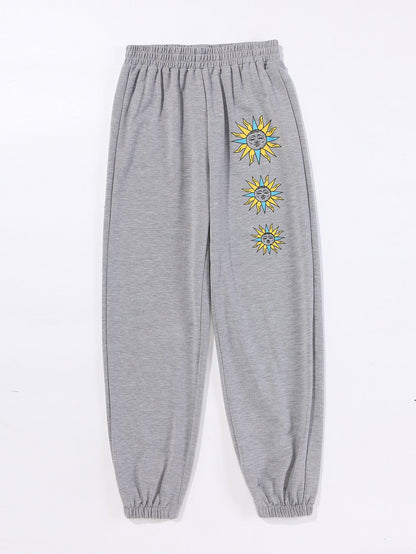 Damen Sweatpants Bequem Sonnenmotiv Norvielle